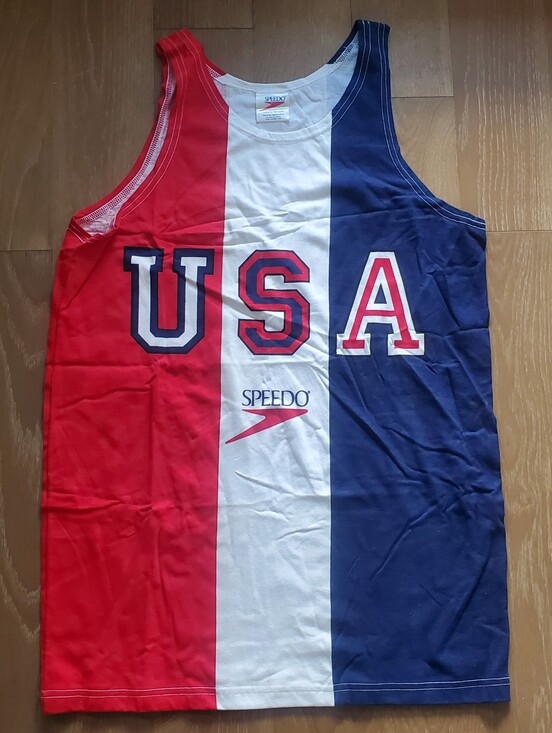 Speedo Other - SPEEDO Vintage Team USA Striped Tank Top T Shirt 80s 90s Red White Blue Sz Large